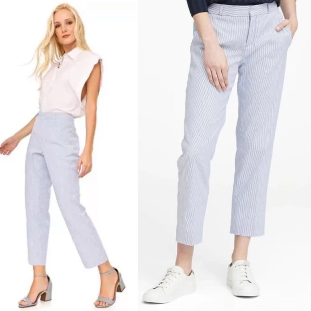 Banana Republic Light Blue Mini Stripe Avery Stretch Ankle Pants 2